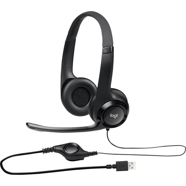 Logitech Padded H390 USB Headset - Stereo - USB - Wired - 20 Hz - 20 kHz - Over-the-head - Binaural - Circumaural - 8 ft Cable - Noise Cancelling Microphone - Black, Silver - WiseTech Inc