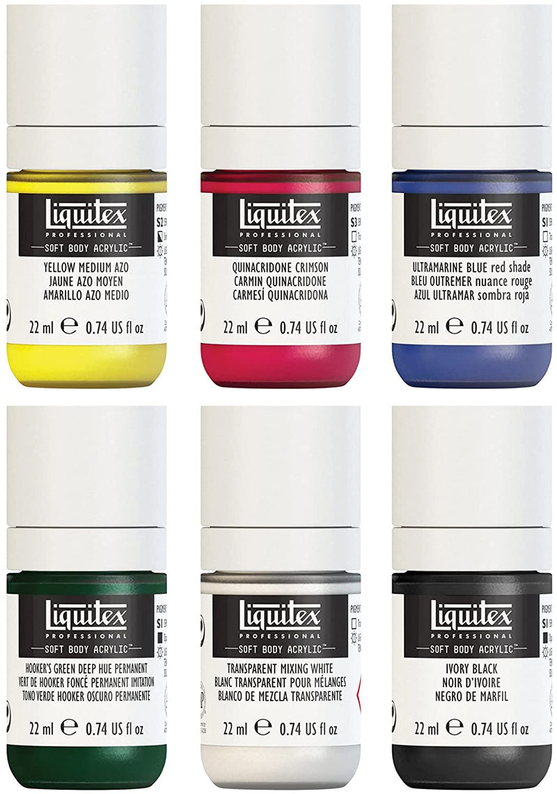 Liquitex Soft Body Artist Acrylics - Mixing Set of 6 Colors, 22 ml/0.74 Fl Oz - WiseTech Inc
